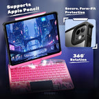 KITONE Transparent Case with Wireless Keyboard only for 2024 iPad Pro 13-in.(M4), 7 Colors Backlight, Trackpad, 360°Rotating Stand for iPad Pro 13, Tech Style