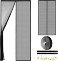 Magnetic Screen Door - Self Sealing, Heavy Duty, Hands Free Mesh Partition Keeps Bugs Out Let Breeze in- Pet and Kid Friendly - Keep Open Feature (Black, Fit Door Size 32x 82 Inch)