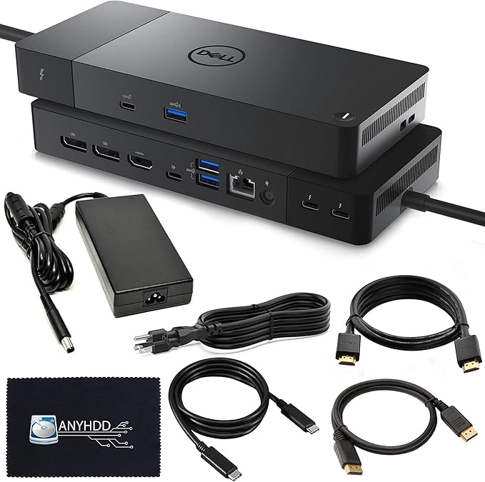 WD22TB4 Dell Docking Station Thunderbolt 4 Dock, 180W AC Adapter, HDMI Cable, DisplayPort Cable, USB-C Cable, Dell Docking Station (Renewed)