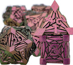 7PCS Metal DND Dice Set with Box, Debris RPG Purple Red D and D Dice for use with D&D Tabletop Games Role Playing Game Polyhedral Dice Set D20 D12 D10 D8 D6 D4