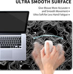 Black with White Topographic Line Large Mouse Pad,Gaming Keyboard Desk Pad,Extended Mouse Mat Non-Slip Rubber Base with Stitched Edges for Office Game Home XXL 35.4"x15.7"