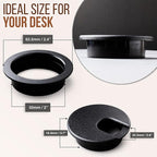 MAHDPRO Desk Grommet 2 Inch (50 mm) Pack of 5-Black ABS Plastic Cable Hole Cover to Arrange Wires & Cords Through Computer Table/Countertops