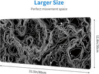 Black with White Topographic Line Large Mouse Pad,Gaming Keyboard Desk Pad,Extended Mouse Mat Non-Slip Rubber Base with Stitched Edges for Office Game Home XL 31.5"x11.8"