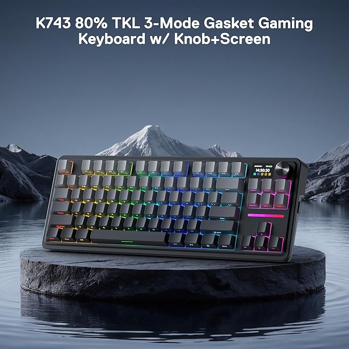 Redragon K743 PRO GB 80% Gasket RGB Gaming Keyboard w/Hype 1.14’’ TFT Screen & Knob, 84 Keys Mechanical Keyboard, 5-Layer Noise Dampening, Hot-Swap South-Facing RGB Socket, Gradient PBT Keycaps