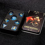 Butterfly DND Dice Blue Liquid Core Dice Set with Metal Box, Handmade Sharp Edge D and D Polyhedral Dice for use with D&D Role Playing Game, D20 D12 D10 D8 D6