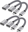 USB to Micro USB Adapter 4 Pack, Unidirectional Micro USB Male to USB Female 2.0 OTG On-The-Go Cable Converter, Nylon Braided, Aluminum Shells for S7 LG, Flash Drive, Mouse, Keyboard, Game Controller