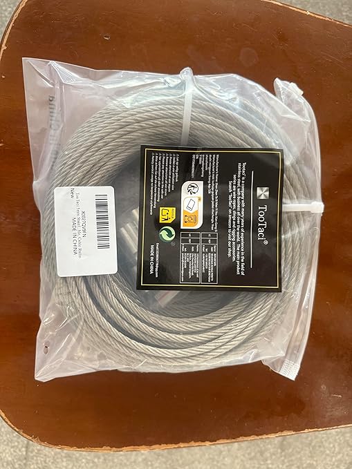 TooTaci 3/16" Stainless Steel Cable, 100ft Wire Rope with Aluminum Crimping Sleeve&Thimbles, 7x19 Strands, 3700lbs Breaking Strength Heavy Duty Aircraft Cable for Zipline, Deck Railing, Shade Sail
