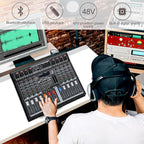 Audio Mixer 8 Channel, DJ Mixer Board with Power Amplifier, Audio Sound Card with 48V Phantom Power, Usb Audio Interface, Sounds Mixer Board with 99 DSP FX Reverb Delay Effect for Streaming