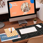 Desk Mat,Black Topographic Contour Map Desk Pad,Topographic Contour Large Gaming Mouse Pad for Desk,Extended Big Computer Keyboard Mouse Pad with Non-Slip Base and Stitched Edge,31.5"x11.8"