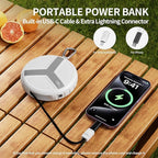 Vivilumens Rugged Power Bank Outdoor Charger 10000mAh USB-C Fast Charging Cable Retractable 25.5 inch Carabiner Wearable Smart Display & Flashlight Battery Pack for Hiking, Camping, Backpacking(White)