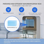 Frizzlife Air Dehumidifier, 135oz Water Tank W/Purifying Function, Quiet Small Dehumidifiers With Sleep Mode For Home, Bedroom, Bathroom, Basement W/Auto Shut Off, 7 Colors LED Light, Gray