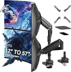 AVLT Dual 57 Inch Heavy Duty Stacking Monitor Arm Pole Top Mount With USB-C USB-A Ports-Black, Height Adjustable, Easy Install Top C-Clamp/Grommet With Reinforcement Plates, VESA Compatible 200/100/75