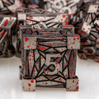 7PCS Metal DND Dice Set with Box, Debris RPG Blood Spatter D and D Dice for use with D&D Tabletop Games Role Playing Game Polyhedral Dice Set D20 D12 D10 D8 D6 D4