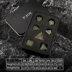 PJOY Metal Dice Set D&D for Dungeons and Dragons Green Metal Druid DND Dice with Case Meteorite Bronze 16mm 7PCS Role Playing Cool DND Gifts for Players DM Game Masters