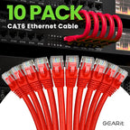 GearIT Cat 6 Ethernet Cable (10-Pack 5 Feet) Cat6 Network Patch, 10Gbps, RJ45, Snagless Cord, Gold-Plated Connectors, Internet for PC, TV, Tablet, Router, Printer, Servers, IT Data Center - Red