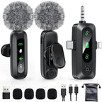 Wireless Lavalier Microphone for iPhone, Android, USB C, PC, Camera Video Recording 4 in 1 Clip-on Mics with Rotatable Clip&Denoise Recording, for Vlog Tiktok YouTube Podcast Content Creator
