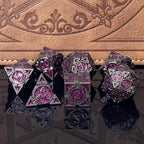 Purple Black Nickel Finish Heavy Metal DND Dice Set (Warlock) with A Metal Box, Sharp Edge Zinc Alloy D&D Accessories, D4-D20, Designed for Dungeons & Dragons Master, RPG Player, Starter