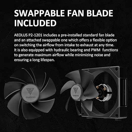 GAMDIAS 120mm ARGB PWM Case Fan, 2 Blades in 1 Fan Pack (Standard & Reverse Blades), Sync with RGB Motherboards, Easy Installation & Cable Management w/Cabless Daisy Chain Design