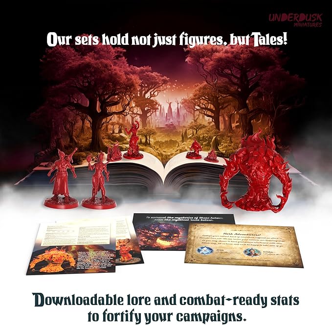 Underdusk: Elemental Encounters - 35 Unpainted Tabletop Miniatures for D&D, Pathfinder & RPGs | Includes Fire, Ice, Water, Air, and Earth Elements with Stat Blocks