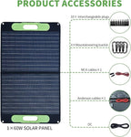 BLUERISE 60W Solar Panel Monocrystalline ETFE Cover Portable Foldable Solar Charger for Portable Power Station Generator, iPhone, Ipad, Laptop USB QC 3.0, Typc C Output for Outdoor Camping Van RV Trip