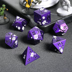 Matt Purple D&D Metal Dice, DNDND 7 PCS Heavy Metallic DND Dice Set with Gorgeous Gift Case for Dungeons and Dragon Tabletop Game (Matte Purple with White Flowers)