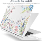 Batianda Premium Case for New MacBook Air 15 inch 2025 M4 2024 2023 with M3 M2 Chip, Designed Protective Plastic Hardshell & Keyboard Cover & Screen Protector, Butterfly and Flower