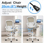 Drafting Chair Tall Office Chair with Flip-up Armrests, Adjustable Height, and Enhanced Lumbar Support - Ergonomic Rolling Stool, Back Support, and Adjustable Foot Rest Ring for Standing Desk Khaki