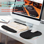2-in-1 Ergonomic Set, Wave Rise Keyboard Wrist Rest and Massage Bulge Slope Mouse Pad Wrist Support, Cushion Memory Foam Integrated to Relieve Wrist Pain, Black
