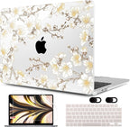 MEEgoodo Case for MacBook Air M4/M3/M2 13.6 inch 2025 2024 2022, Fit Model A3240 A3113 A2681, Compatible with MacBook Air 13 inch, Laptop Hard Shell Case with Keyboard Cover, Cherry Branches
