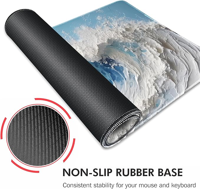 Galdas Gaming Mouse Pad XXL XL Large Long Extended Big Mousepad Non-Slip Rubber Keyboard Desk Pad with Stitched Edges for Laptop Home Office (31.5x11.8x0.08 Inch) … (Painting Waves)