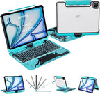 Keyboard Case for iPad 11 inch Pro 4/3/2/1st Gen & 11’’ iPad Air 2025 M3, 2024 M2 & 10.9" iPad Air 5th/4th Gen, 360° Rotating Stand Transparent Protective Cover with Pencil Holder (Cyan)