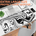 Mouse Pad Large Black and White Fluid Non-Slip Gaming Desk Mat with Stitched Edge Laptop Keyboard Desk Pad for Work Home Gaming (35.4 x 15.7 Inches)