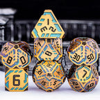 Metal DND Sci-fi Dice Set 7PCS Stripe Polyhedral Dice for Dungeons Dragons RPG Role Playing Game, Glitter D and D Dice with Gift Box D6 D8 D10 D12 D20 (Ancient Gold&Green Purple)