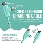 Smartish 2 in 1 USB C to USB C/Lightning Cable - Crown Joule - 6 Ft Fabric Wrapped Fast Charging Cord - for iPhone, Galaxy, Pixel - 100W Dual Fast Charger for Phones/Laptops - Teal Me More
