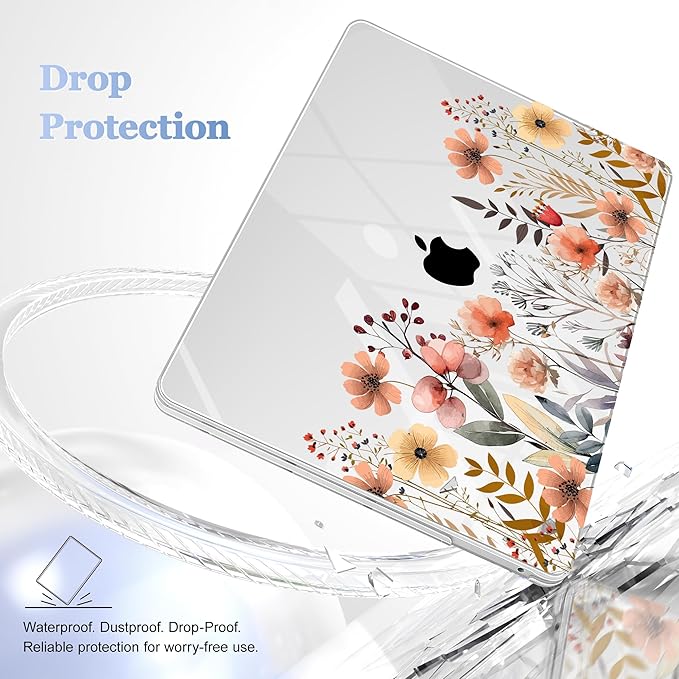 Case for MacBook Pro 13 inch with/Without Touch Bar (2016-2022, M2 A2338 M1 A2289 A2251 A2159 A1989 A1706 A1708), Hard Shell + Keyboard Cover + Dust Plug, Watercolor Flowers