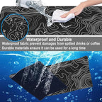 Mouse Pad, Large Mountain Topographic Terrain Map Desk Mat, Extended Non-Slip Gaming Keyboard Mousepad Desk Pad, Thick Stitched Edges Waterproof Mouse Mat 31.5"x15.7" (White Topographic Line Art)