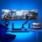 AVLT RGB Lights Single 17”-49” Gaming Monitor Arm Desk Mount, Fits One Flat/Curved/Ultrawide Screen up to 44lbs(20kg), Height Swivel Tilt Adjustable Stand - Black
