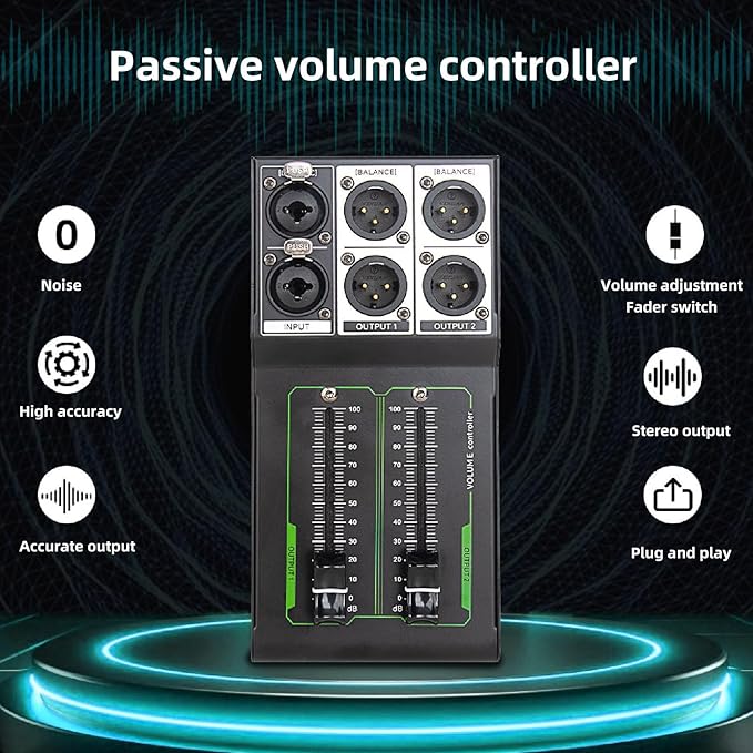 Passive Stereo Monitor Volume Controller, with Extended 70MM Fader Audio Volume Controller for Precise Level Adjustments