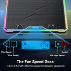 Gaming Laptop Cooler with 13 Ultra Quiet Fans, LCD Screen and Multi Color RGB - 10 Lighting Modes, 9 Adjustable Heights, Dual USB Ports, Built in Phone Holder for 15 to 21 Inch Laptops on Desk or Lap