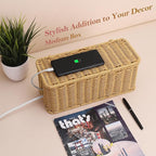 2Pack Large Cable Management Box, Handwoven Imitation Rattan Cord Organizer Cord Hider Box, Cable Organizer Box for Desk, Cord Management Box to Hide Cords and Power Strips