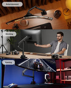 monTEK Heavy-Duty Single Monitor Arm for 17-57 inch, up to 59.4lbs Ultrawide Screens,Gas Spring Dual Curved Adjustable Monitor Stand for Desk,75/100mm VESA Mount with USB，Black