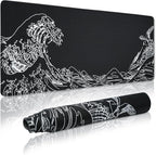 Large Gaming Mouse Pad for Desk,Kanagawa XXL Mouse Pad 35.4x15.7 Inch,Waterproof Desk Pad,Non-Slip Rubber Base Mice Pad,Keyboard Pad Computer Mat,Black Mouse pad