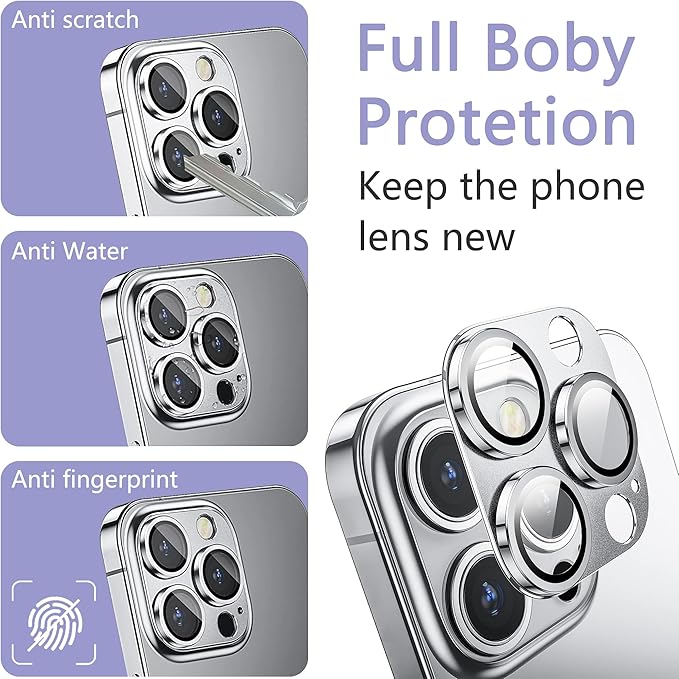 2 Pack Camera Lens Protector for iPhone 13 Pro/iPhone 13 Pro Max,[Not Easy to Breakn ] AR Tempered Glass Strong Adsorption Metal Camera Cover Screen-Silvery