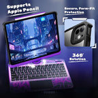 KITONE Transparent Case with Wireless Keyboard only for 2024 iPad Pro 11-in.(M4), 7 Colors Backlight, Trackpad, 360°Rotating Stand for iPad Pro 11(5th Gen), Tech Style