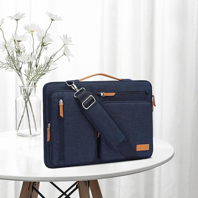MOSISO 360 Protective Laptop Shoulder Bag,15-15.6 inch Computer Bags Compatible with MacBook Pro 16 inch, HP, Dell, Lenovo, Asus Notebook,Side Open Messenger Bag with 4 Zipper Pockets, Navy Blue