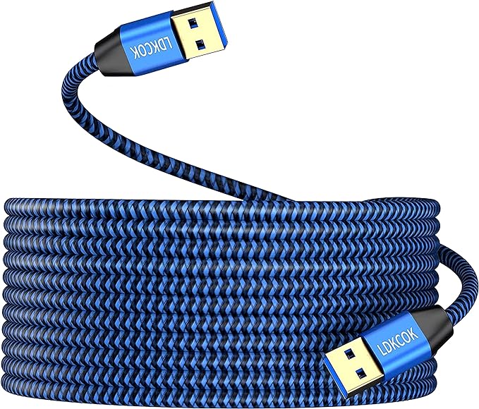 USB to USB Cable 15FT,Durable Braidedfor USB 3.0 Male to Male Type A to Type A Cable Data Transfer Compatible with Hard Drive, Laptop, DVD Player, TV, USB 3.0 Hub, Monitor, Camera, Set Up Box and More