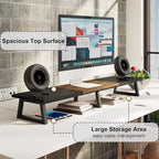 TEAMIX 42 inch Large Dual Monitor Riser, Extra Long Monitor Stand Riser for 2 Monitors, Wood & Steel Desktop Riser Desk Organization Home Office (Black+Brown, 42 inch)