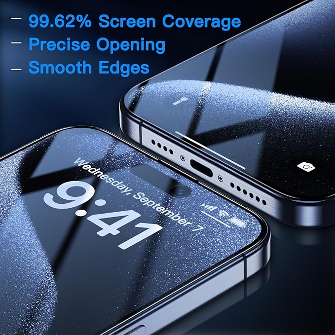 Uyiton Anti-Blue Light for iPhone 15 Pro Max Screen Protector - Unbreak-Glass Full Coverage Case Friendly Scratch Resistance 9H Tempered Glass Screen Protector for iPhone 15 Pro Max, 2 Pack