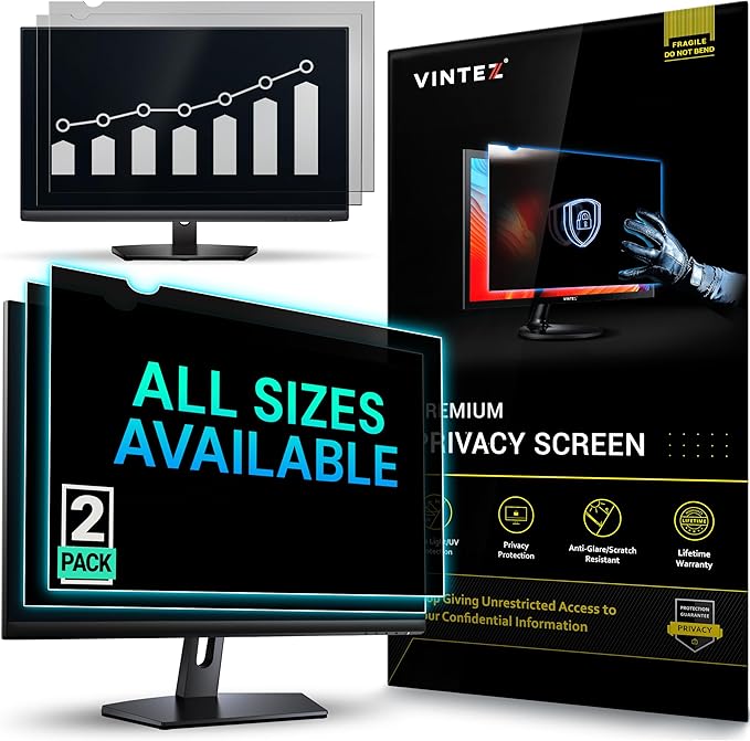 VINTEZ [2 Pack] 22 Inch 16:9 Privacy Screen for Computer Monitor and Laptop - Anti Glare Protector Film Blue Light Filter Eye Protection - Computer Screen Privacy Shield