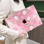 MEEgoodo Case for MacBook Air M4/M3/M2 13.6 inch 2025 2024 2022, Fit Model A3240 A3113 A2681, Compatible with MacBook Air 13 inch, Laptop Hard Shell Case with Keyboard Cover, Strawberry & Bow